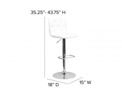 BLNK™ Sammie Vinyl Button Tufted Adjustable Height Bar Stool with Chrome Base - White