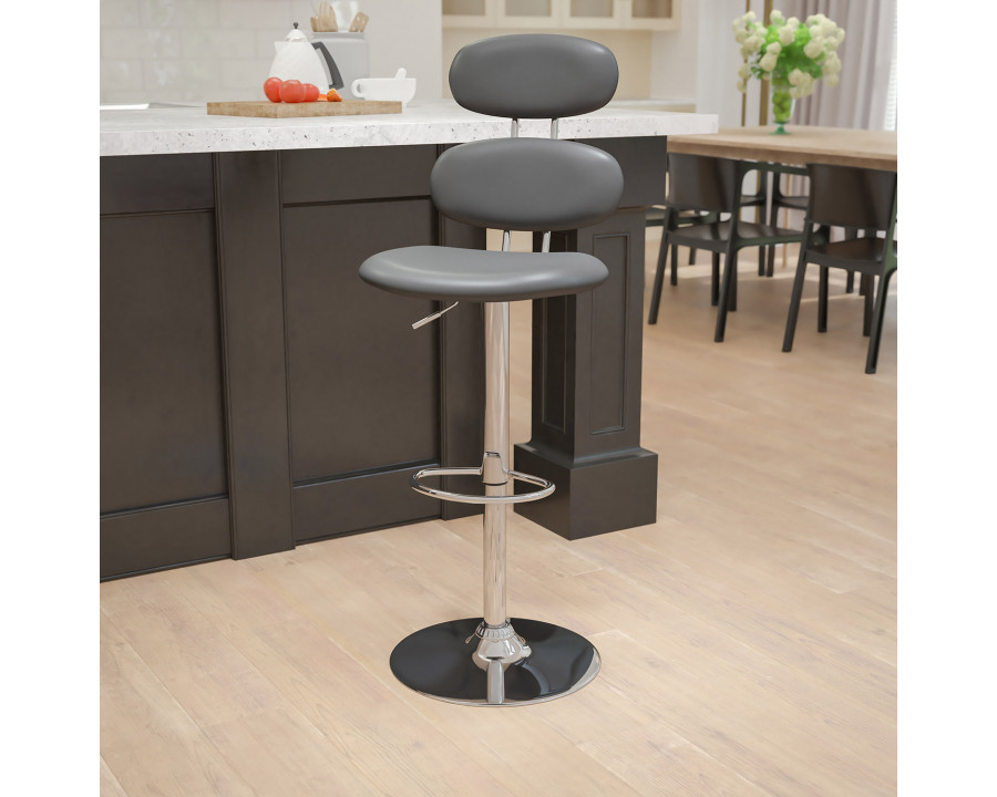 BLNK Dexter Gray Vinyl Adjustable Height Bar Stool with Ellipse Back and Chrome Base