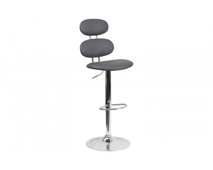 BLNK Dexter Gray Vinyl Adjustable Height Bar Stool with Ellipse Back and Chrome Base