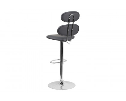 BLNK Dexter Gray Vinyl Adjustable Height Bar Stool with Ellipse Back and Chrome Base