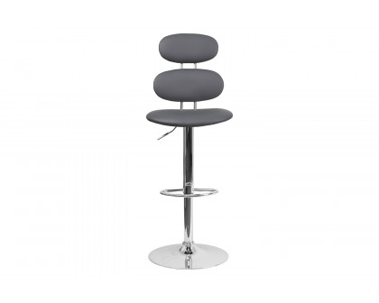 BLNK Dexter Gray Vinyl Adjustable Height Bar Stool with Ellipse Back and Chrome Base