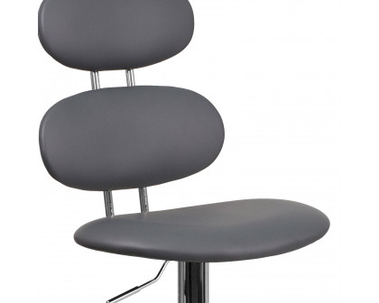 BLNK Dexter Gray Vinyl Adjustable Height Bar Stool with Ellipse Back and Chrome Base