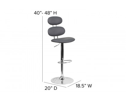 BLNK Dexter Gray Vinyl Adjustable Height Bar Stool with Ellipse Back and Chrome Base