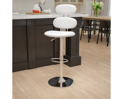 BLNK Dexter Gray Vinyl Adjustable Height Bar Stool with Ellipse Back and Chrome Base