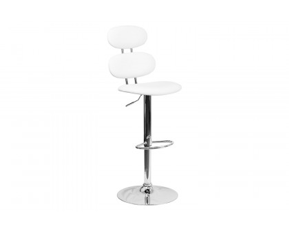 BLNK Dexter White Vinyl Adjustable Height Bar Stool with Ellipse Back and Chrome Base