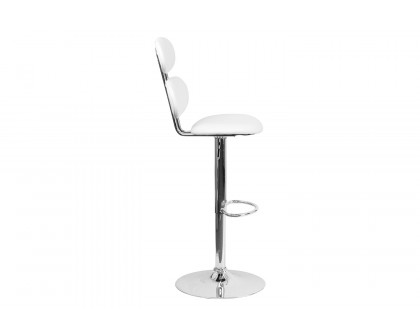 BLNK Dexter White Vinyl Adjustable Height Bar Stool with Ellipse Back and Chrome Base