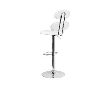 BLNK Dexter White Vinyl Adjustable Height Bar Stool with Ellipse Back and Chrome Base