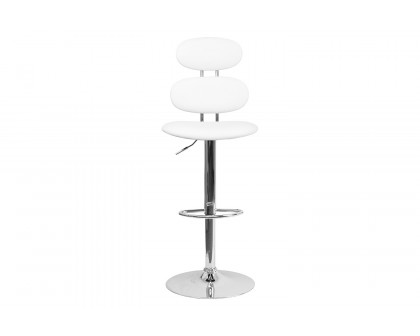 BLNK Dexter White Vinyl Adjustable Height Bar Stool with Ellipse Back and Chrome Base