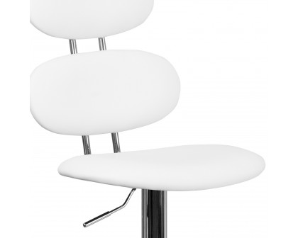 BLNK Dexter White Vinyl Adjustable Height Bar Stool with Ellipse Back and Chrome Base