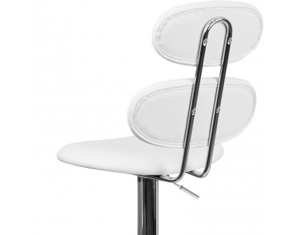 BLNK Dexter White Vinyl Adjustable Height Bar Stool with Ellipse Back and Chrome Base