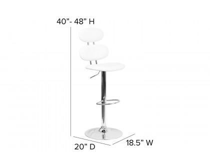 BLNK Dexter White Vinyl Adjustable Height Bar Stool with Ellipse Back and Chrome Base