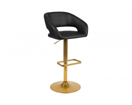 BLNK Erik Vinyl Adjustable Height Bar Stool with Rounded Mid-Back and Gold Base