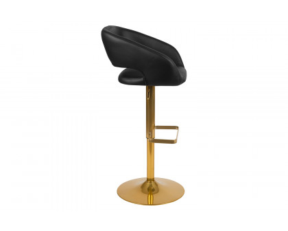 BLNK Erik Vinyl Adjustable Height Bar Stool with Rounded Mid-Back and Gold Base - Black