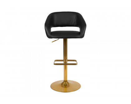 BLNK Erik Vinyl Adjustable Height Bar Stool with Rounded Mid-Back and Gold Base - Black