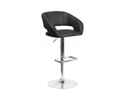 BLNK - Erik Vinyl Adjustable Height Bar Stool with Rounded Mid-Back and Chrome Base