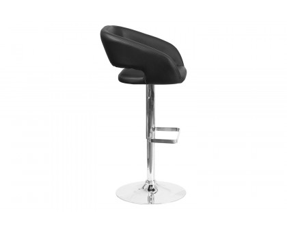 BLNK Erik Vinyl Adjustable Height Bar Stool with Rounded Mid-Back and Chrome Base - Black