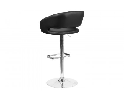 BLNK Erik Vinyl Adjustable Height Bar Stool with Rounded Mid-Back and Chrome Base - Black