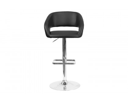 BLNK Erik Vinyl Adjustable Height Bar Stool with Rounded Mid-Back and Chrome Base - Black