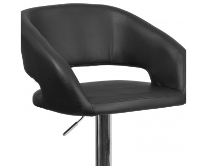 BLNK Erik Vinyl Adjustable Height Bar Stool with Rounded Mid-Back and Chrome Base - Black