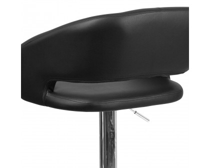 BLNK Erik Vinyl Adjustable Height Bar Stool with Rounded Mid-Back and Chrome Base - Black