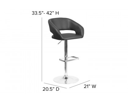 BLNK Erik Vinyl Adjustable Height Bar Stool with Rounded Mid-Back and Chrome Base - Black