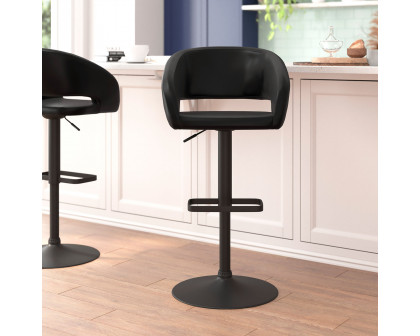 BLNK Erik Vinyl Adjustable Height Bar Stool with Rounded Mid-Back and Black Base