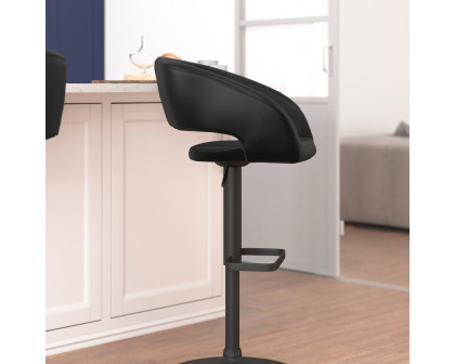 BLNK Erik Vinyl Adjustable Height Bar Stool with Rounded Mid-Back and Black Base - Black