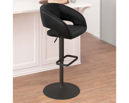 BLNK Erik Vinyl Adjustable Height Bar Stool with Rounded Mid-Back and Black Base - Black