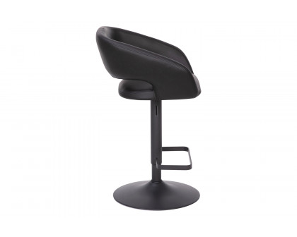 BLNK Erik Vinyl Adjustable Height Bar Stool with Rounded Mid-Back and Black Base - Black