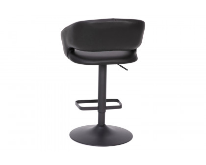 BLNK Erik Vinyl Adjustable Height Bar Stool with Rounded Mid-Back and Black Base - Black