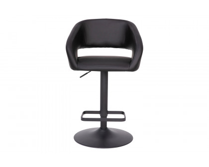 BLNK Erik Vinyl Adjustable Height Bar Stool with Rounded Mid-Back and Black Base - Black