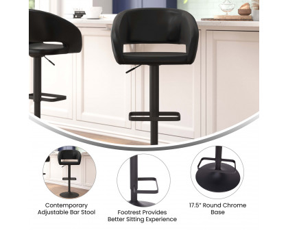 BLNK Erik Vinyl Adjustable Height Bar Stool with Rounded Mid-Back and Black Base - Black