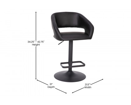 BLNK Erik Vinyl Adjustable Height Bar Stool with Rounded Mid-Back and Black Base - Black