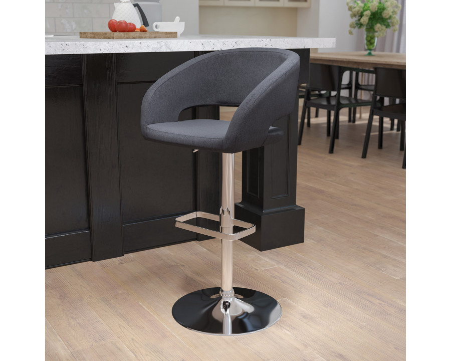 BLNK Erik Fabric Adjustable Height Bar Stool with Rounded Mid-Back and Chrome Base - Charcoal