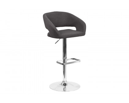 BLNK Erik Fabric Adjustable Height Bar Stool with Rounded Mid-Back and Chrome Base - Charcoal