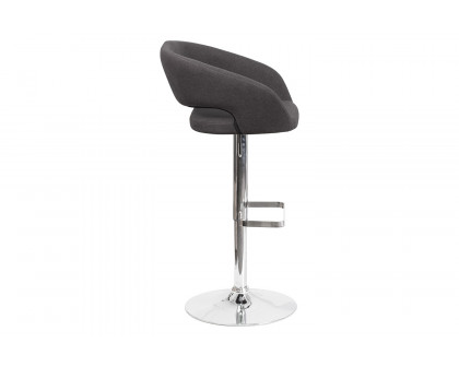 BLNK Erik Fabric Adjustable Height Bar Stool with Rounded Mid-Back and Chrome Base - Charcoal