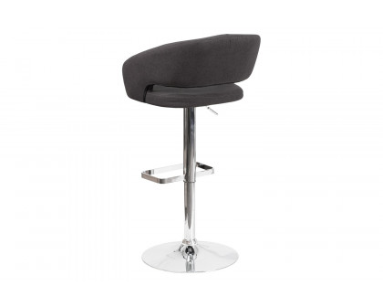 BLNK Erik Fabric Adjustable Height Bar Stool with Rounded Mid-Back and Chrome Base - Charcoal