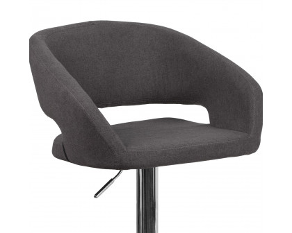 BLNK Erik Fabric Adjustable Height Bar Stool with Rounded Mid-Back and Chrome Base - Charcoal