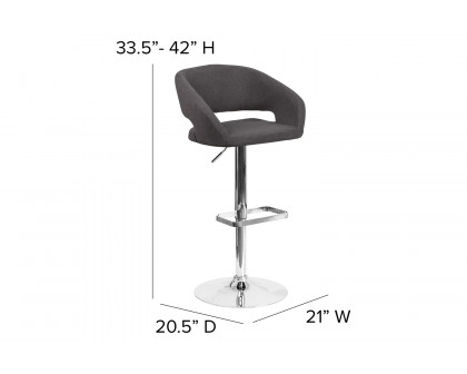 BLNK Erik Fabric Adjustable Height Bar Stool with Rounded Mid-Back and Chrome Base - Charcoal