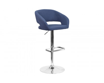 BLNK Erik Vinyl Adjustable Height Bar Stool with Rounded Mid-Back and Chrome Base - Blue