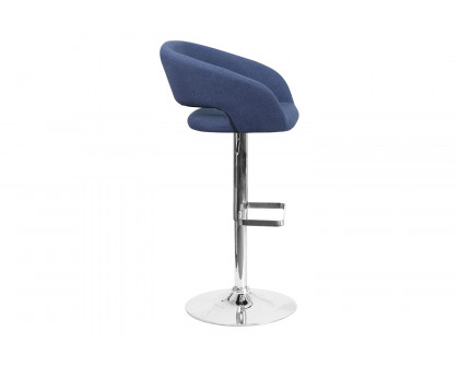 BLNK Erik Vinyl Adjustable Height Bar Stool with Rounded Mid-Back and Chrome Base - Blue