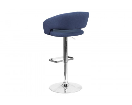 BLNK Erik Vinyl Adjustable Height Bar Stool with Rounded Mid-Back and Chrome Base - Blue