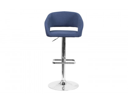 BLNK Erik Vinyl Adjustable Height Bar Stool with Rounded Mid-Back and Chrome Base - Blue