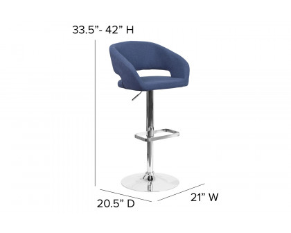 BLNK Erik Vinyl Adjustable Height Bar Stool with Rounded Mid-Back and Chrome Base - Blue