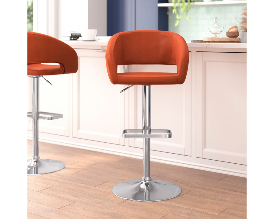 BLNK Erik Vinyl Adjustable Height Bar Stool with Rounded Mid-Back and Chrome Base - Cognac