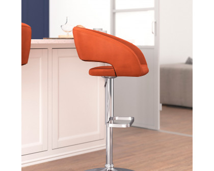 BLNK Erik Vinyl Adjustable Height Bar Stool with Rounded Mid-Back and Chrome Base - Cognac