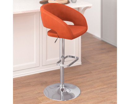 BLNK Erik Vinyl Adjustable Height Bar Stool with Rounded Mid-Back and Chrome Base - Cognac