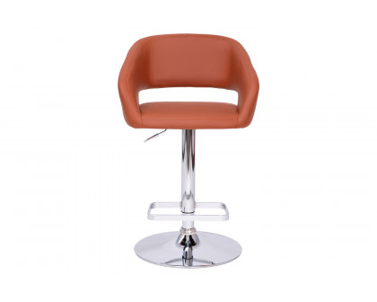 BLNK Erik Vinyl Adjustable Height Bar Stool with Rounded Mid-Back and Chrome Base - Cognac