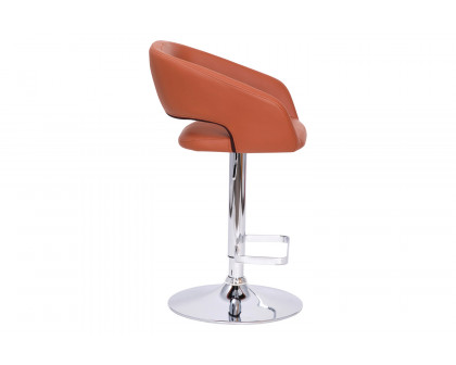 BLNK Erik Vinyl Adjustable Height Bar Stool with Rounded Mid-Back and Chrome Base - Cognac