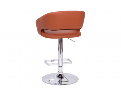 BLNK Erik Vinyl Adjustable Height Bar Stool with Rounded Mid-Back and Chrome Base - Cognac